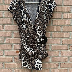 Caché Leopard Print Wrap Top